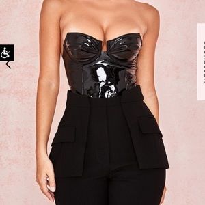 House of CB Black Patent Vinyl Bodysuit size medium .